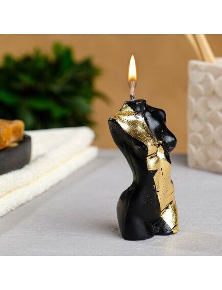 Фигурная свеча "Женское тело №1" чёрная с поталью 9см 