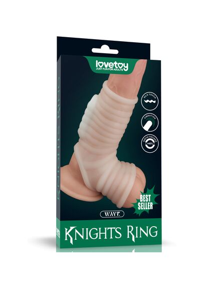 Вибро кольцо Wave Knights с рукавом для мошонки (белое) 