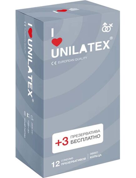 Презервативы ребристые Unilatex Ribbed, 12+3 шт 