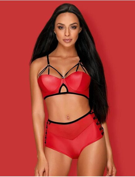 Сексуальный комплект Obsessive LEATHERIA SET красный (S/M), Выберите размер : S/M 