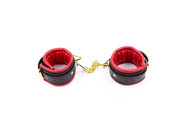 Черно-красные наручники с позолоченой фурнитурой , изображение 2